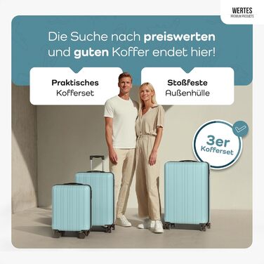 Набір валіз 3 в 1 з TSA замком - світло-блакитний, з подвійними колесами, для подорожей