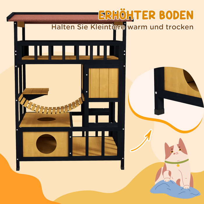 PawHut Cat House, Cat Paradise with Platforms, Suspension Bridge, and Cat Caves, Suitable for up to 2 Cats, Wood