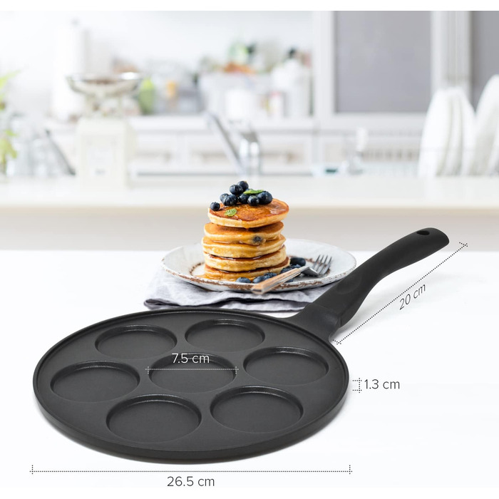 Млинцева сковорода Joeji's Kitchen на 7 млинців, антипригарна, алюмінієва, 26,5 см, для індукції, універсальна для панкейків, яєць та млинців