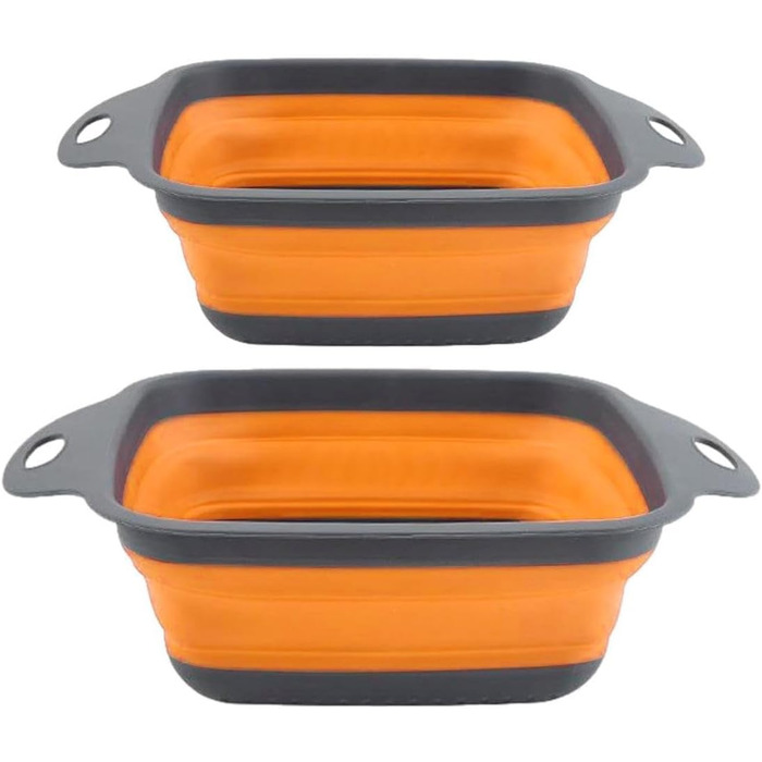 Ситечко для кухні складне, сито для зливання з нержавіючої сталі та силікону, 2 розміри (24.5+29.2 см), помаранчеве