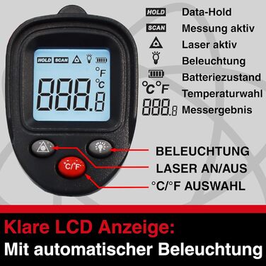 Інфрачервоний термометр HGL-205 з лазером -50°C…600°C для вимірювання температури поверхонь