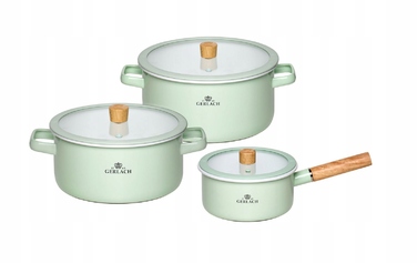 Набір емальованого посуду Gerlach Natur Enamel, пастельно-зелений, 6 предметів