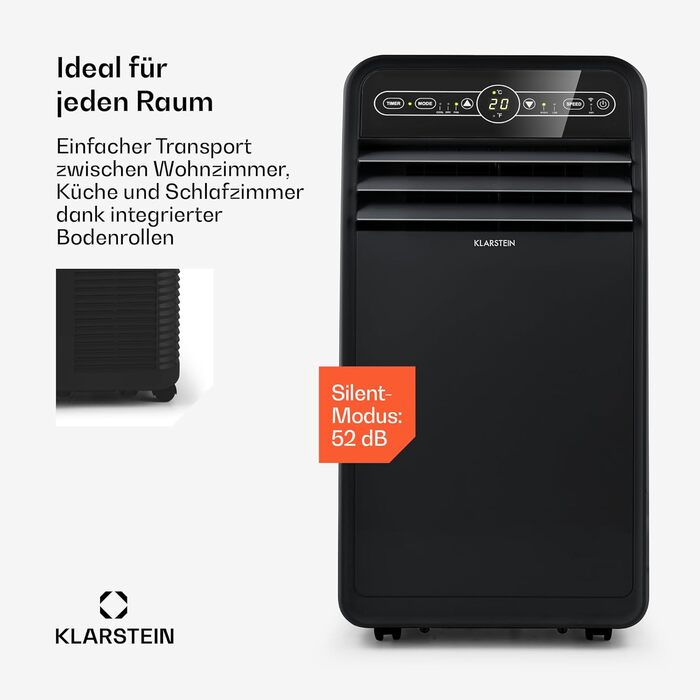 Klarstein Mobile Klimaanlage: 4-в-1, вентилятор, осушувач, нічний режим. Компактний, портативний кондиціонер для дому та офісу. 7000 BTU, білий.