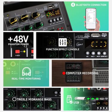 Аудіомікшер M4 з 4 каналами, 48V, Bluetooth, для студії, караоке, портативний, DJ-консоль