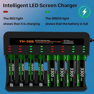 Зарядний пристрій для акумуляторів AA/AAA 8 слотів - розумний зарядний пристрій для NI-MH/NI-CD акумуляторів