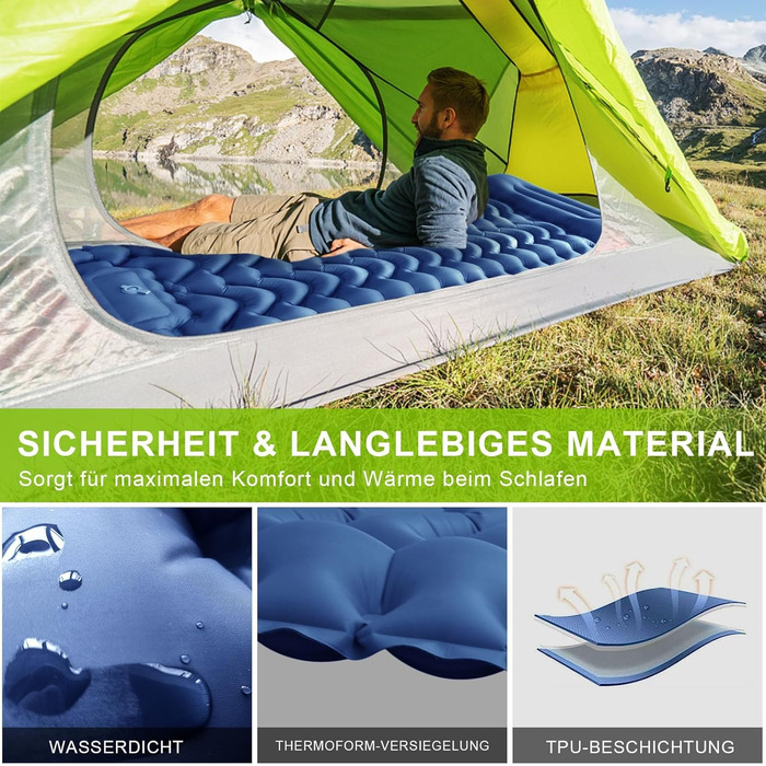 Каремат туристичний самонадувний Cunbayi з інтегрованими подушками та насосом для кемпінгу, пікніків, відпочинку на природі. Кольори: блакитний