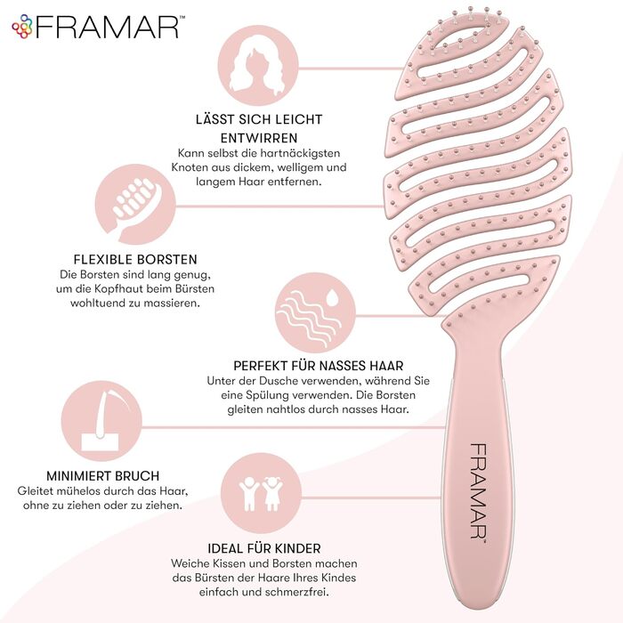 FRAMAR Щітка для волосся без шуму - професійна фен-щітка для сушіння та розчісування волосся, для довгих волосся, для жінок (Flex - Champagne)