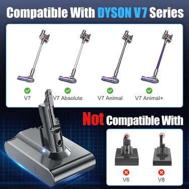 Запасний акумулятор 6000mAh для пилососів Dyson V7, AKKU (сумісний з SV12 Animal, Absolute, Motörhead, Fluffy, Total Clean)