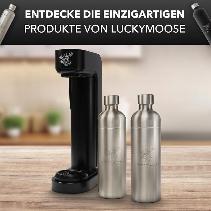 Пристрій для газування води Infinity з 2 флаконами з нержавіючої сталі по 1,25 л - економія до 25% CO2 завдяки автоматичній зупинці. Флакони придатні для миття в посудомийній машині та без терміну придатності. Газовий напій, пристрій для газування води (2