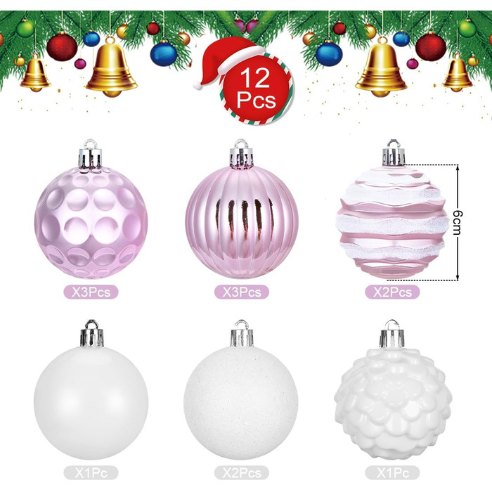 Шардечки для ялинки пластикові 6 см, набір 12 шт. (рожево-ліловий)