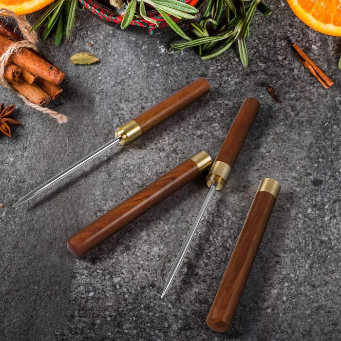 Ice Picks with Cover - 2 Pack Stainless Steel Ice Breakers, Non-Slip Wooden Handle, Ice Pick Tool, Easy to Grip, Ice Pick for Kitchen