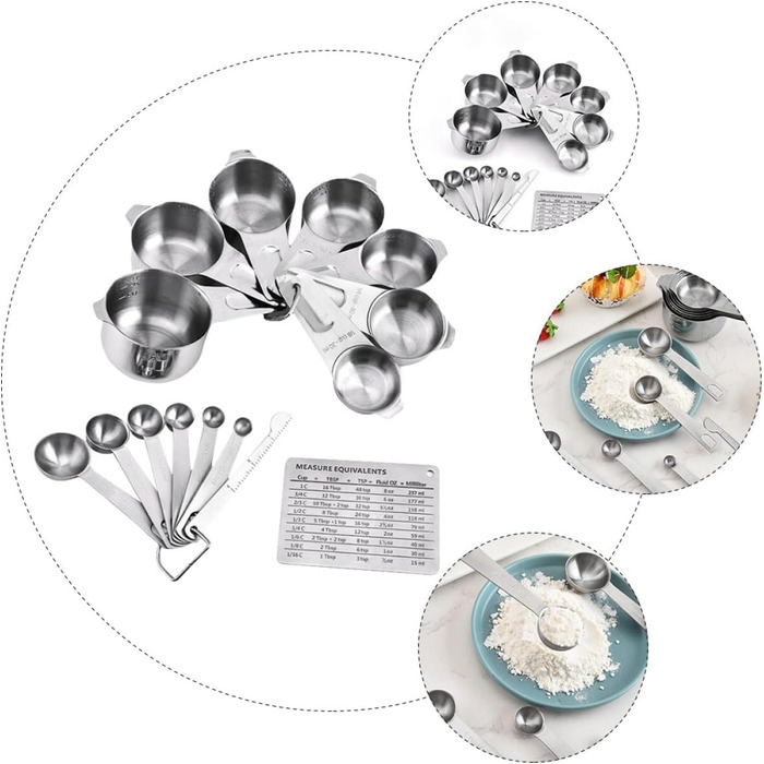 Ciieeo 15St Messlöffel Umrechnungstabelle messbecher set measuring cups set Baking set with measuring cups Kitchen helper Utensils Portable rice spoon Portable kitchen appliances Stainless Steel Silver