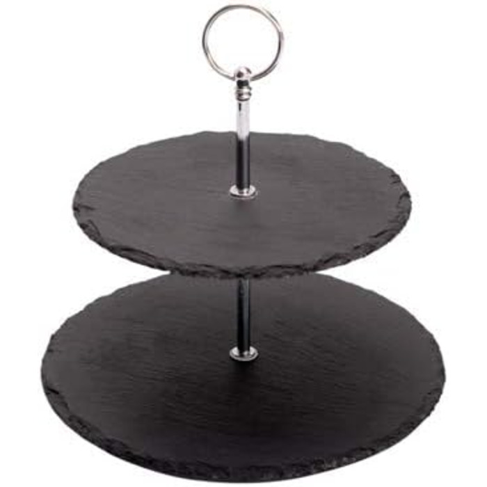 Трьох'ярусна етажерка APS з шиферних плит, акціяція з дерева акації, діаметри 30, 25, 20 см, висота 34 см