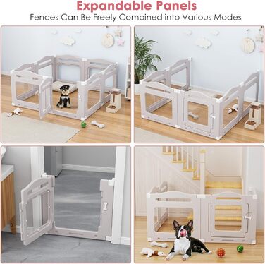 Клітка для цуценят з акрилу 60 см, 7+1 шт. з дверцятами, без ґрат, для дому, з присосками, прозора, теплий сірий колір, для собак та цуценят