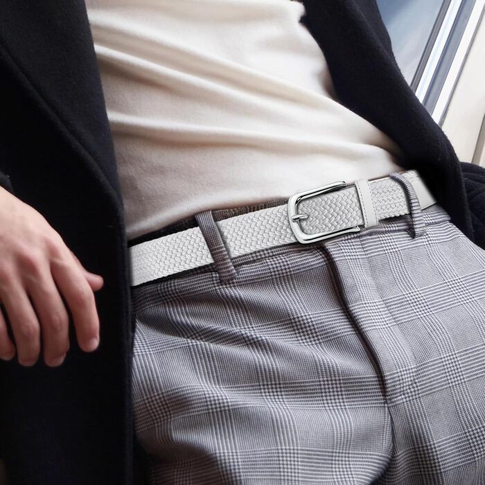 Набір з 2 еластичних плетених ременів для жінок та чоловіків – регульовані, 3,3 см, довжина 100-120 см (Чорний + Білий, довжина 110 см)