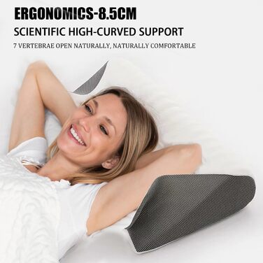 Ортопедична подушка Purova для шиї 2 в 1, з піною Memory Foam, для сну на боці, спині та животі (чорна)