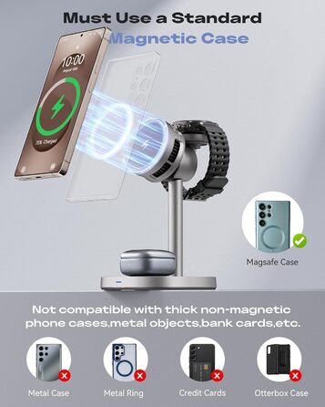 Бездротовий зарядний пристрій 3-в-1 Samsung 15W з охолодженням TEC, MagSafe для Galaxy S26 Ultra/S25/S24/Z Fold 7/Flip7, Watch Ultra/8/7, Buds4pro (Титан Золото)
