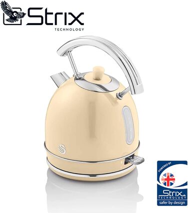 Swan Retro Electric Kettle - 1.8L, Vintage Design, Automatic Shut-Off, Cordless, BPA-Free Stainless Steel, 3000W, Cream