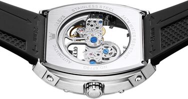 Чоловічий скелетон годинник OLEVS автоматичний, розкішний годинник зі сталевим браслетом, водонепроникний, з календарем та підсвіткою (Срібно-чорний)