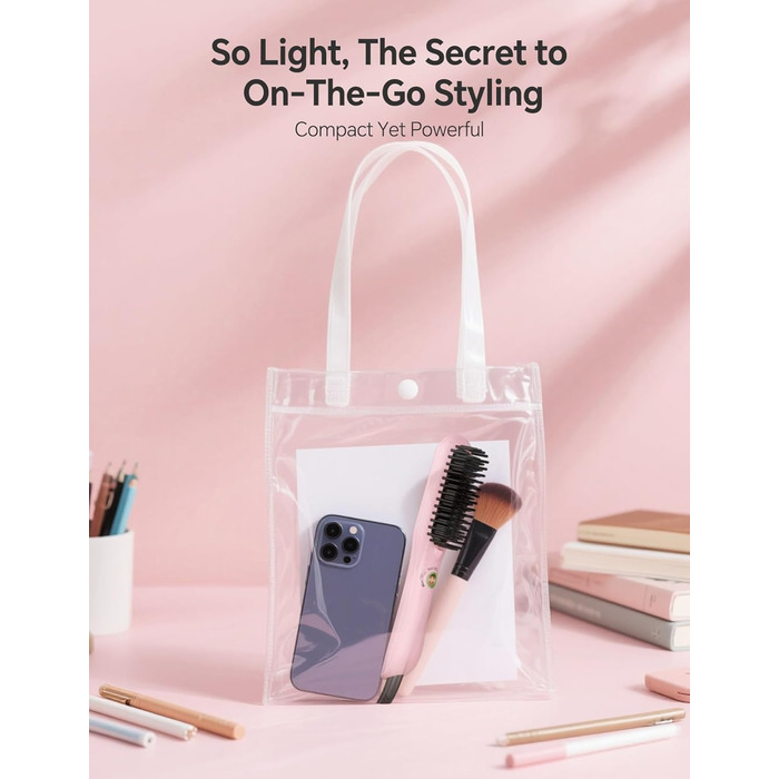 LANDOT Міні випрямляч для волосся 2-в-1: щітка-випрямляч для швидкого та легкого укладання - ідеально для короткого та середнього волосся, рожевий