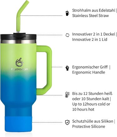 Термокружка Hydro2Go з трубочкою – BPA-free, придатна для миття в посудомийній машині – 10 годин гаряча/12 годин холодна – термокружка To-Go (1200 мл, Earth)