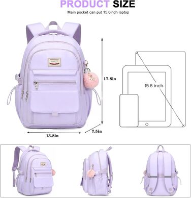 Шкільний рюкзак для підлітків, дівчаток, 3-в-1 (рюкзак, ланчбокс, пенал) Violett, 15.6