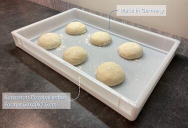 Pizza Ball Box with Lid (60 x 40 x 7.6 cm) Plastic Container for Pizza Dough, Stackable Container, Dough Tub, Proofing Box, Dough Box (4x Box with 4 Lids)
