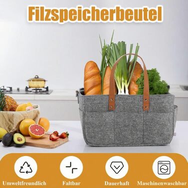 Фетрова сумка-кошик, 16л, 2 шт., сіра. Сумка-кошик з відділеннями, містка, для покупок, пікніків, кемпінгу, 38x23x18 см