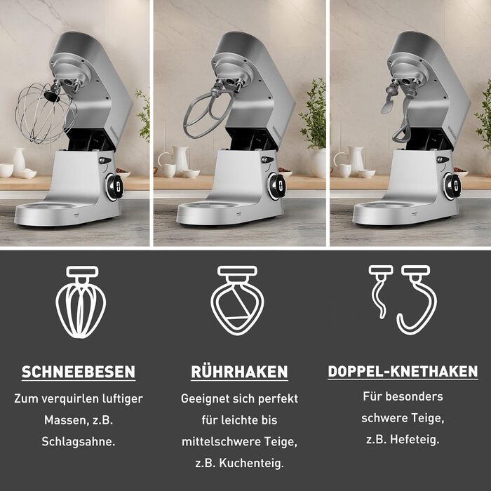 Кухонна машина Heinrichs з подвійним гаком для тіста, міксер, 2500W, 8L чаша з нержавіючої сталі, 8 швидкостей, тиха робота, колір 
