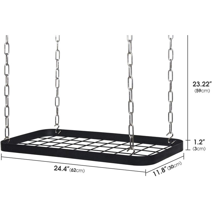 Jackcube Design MK397B Hanging Pots and Pans Organizer, Ceiling/Wall Mount, Grid, Kitchen, Pot, Storage Shelves for Utensils, Cookware with 8 S-Hooks (62 x 30 x 3 cm)
