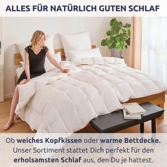 Clemens Down Pillow 80x80 cm Medium Firmness (1800g) High-Quality European Feathers 85% & Down 15% Made in Germany, Popular Pillow for Back & Side Sleepers - Down Feather Pillow Stabilizing Medium Firmness 80 x 80 cm
