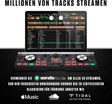 DJ контролер Numark DJ2GO2 Touch: 2-канальний, компактний, з мікшером та аудіоінтерфейсом, Serato Lite