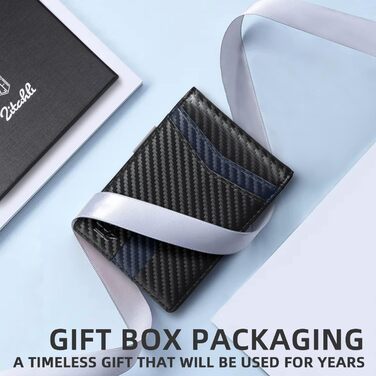 Чоловічий шкіряний гаманець Zitahli Sport-Fan з відділеннями для 10-12 карток, RFID-захистом, кліпсою для грошей та віконцем для посвідчення, тонкий, мінімалістичний, подарунок для чоловіків (карбонове чорний, акцентний синій)