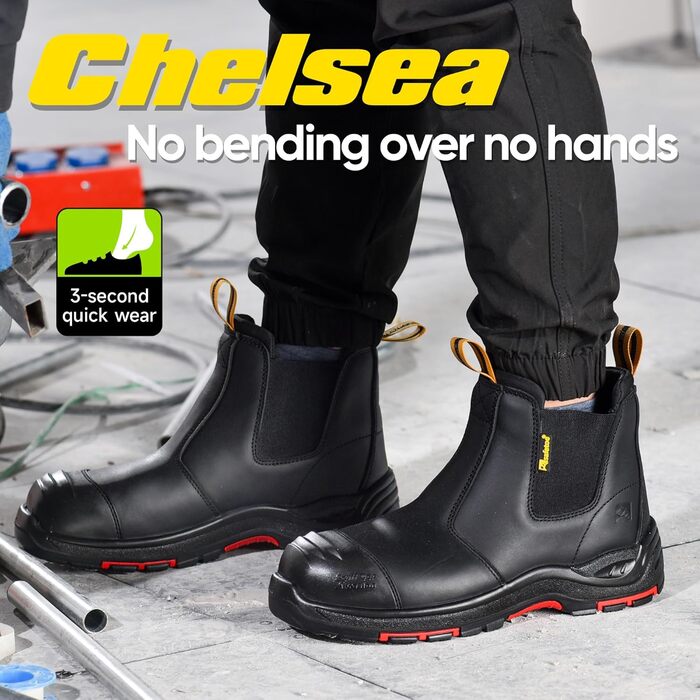 Черевики робочі S3 для чоловіків та жінок, M-8025NB, захисне взуття, шкіряні, водонепроникні, дихаючі, легкі, зручні, композитний захист пальців, антипрокольна підошва, S1P (Чорний, 38 EU)