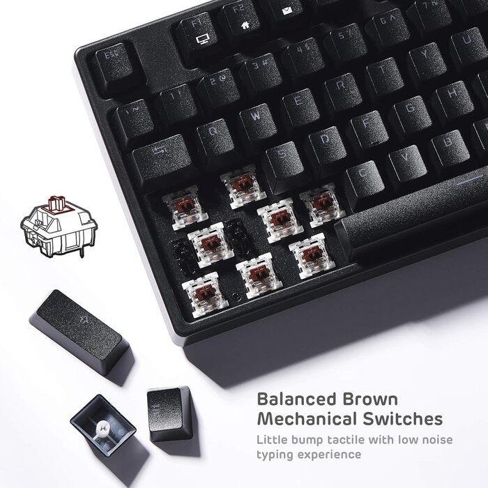 Механічна ігрова клавіатура Royal Kludge RK87G RGB TKL з 87 клавішами, без NumPad, тактильні коричневі перемикачі, підключення 2.4G, макроналаштування, чорний колір