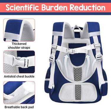 Шкільний рюкзак для хлопчика IvyH, 2-5 клас, 20 літрів. Ергономічний дитячий рюкзак для початкової школи, водонепроникний, 8-12 років, темно-синій/червоний