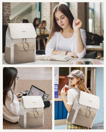 LOVEVOOK Рюкзак для жінок, 17.3 дюйми, рюкзак для ноутбука, підлітки, водонепроникний, дівчатка, легкий, для школи, університету, подорожей, роботи, з відділенням для ноутбука, жіночий, повсякденний, (M-15.6 дюйми, Бежевий+хакі)