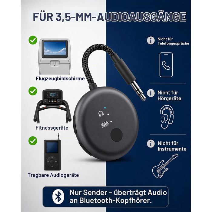 Bluetooth-адаптер для літака Avantree SoundJet R1 для AirPods та бездротових навушників, 25 годин роботи, металевий чорний