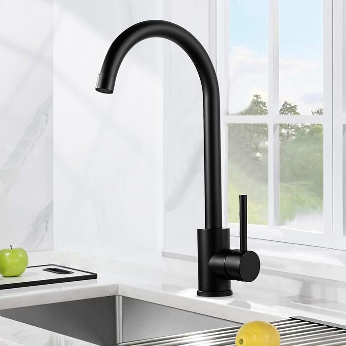 Чорний кухонний змішувач з нержавіючої сталі 304, поворотний вилив, моно-змішувач, стандарт UK, матовий чорний