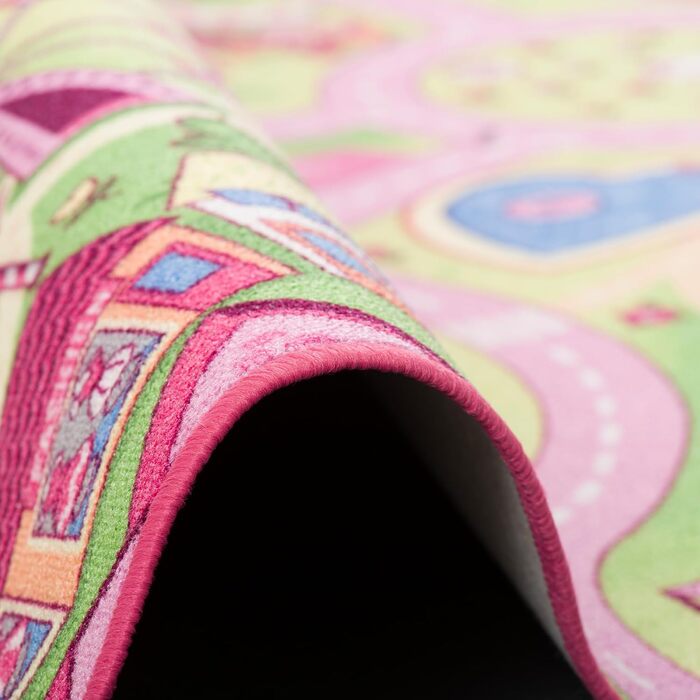 Дитячий килим Snapstyle для ігор, рожевий, 80x160 см, прямокутний, міцний та легкий у догляді, з малюнком дороги для дитячої кімнати