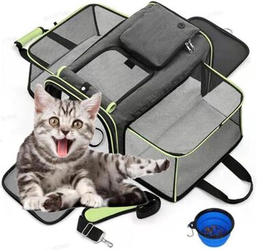Транспортна сумка для котів та собак, розширювана. Транспортна переноска для тварин, велика, 48x30x31 см (сірий з зеленим)