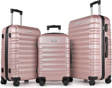 Чемодан великий, жорсткий ABS, з телескопічною ручкою, 4 колеса (360°), кодовий замок, набір (56/66/76 см), Рожеве золото