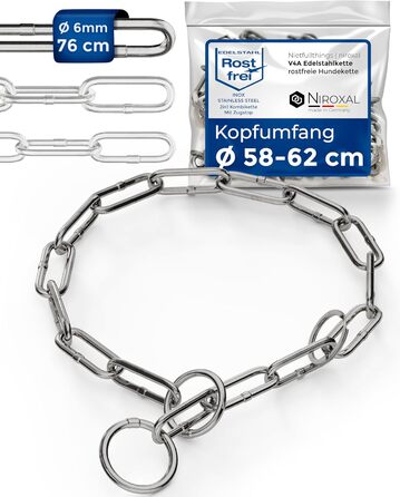 Нашийник для собак з обхватом шиї 49-53 см, нержавіюча сталь V4A, ланцюговий нашийник з запобіжником, довгі ланки 5 мм, загальна довжина 64 см
