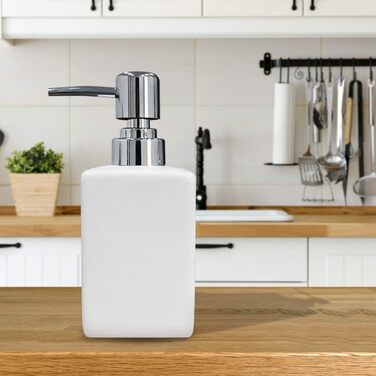 Керамічний дозатор для мила та лосьйону, 320 мл, квадратний, класичний, для кухні, ванної кімнати, пральні, наповнюваний, білий