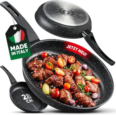 Сковорода HARMONY HUB 28 см з антипригарним покриттям – індукційна сковорода з індикатором нагріву, для всіх типів плит, довговічна, без PFOA, чорна