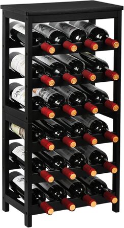 Wine Rack for 24 Bottles, Bottle Rack with 6 Tiers, Bamboo Wine Stand for Cellar, Bar and Kitchen, Living Room, Bottle Rack 41 x 24 x 81 cm, Black