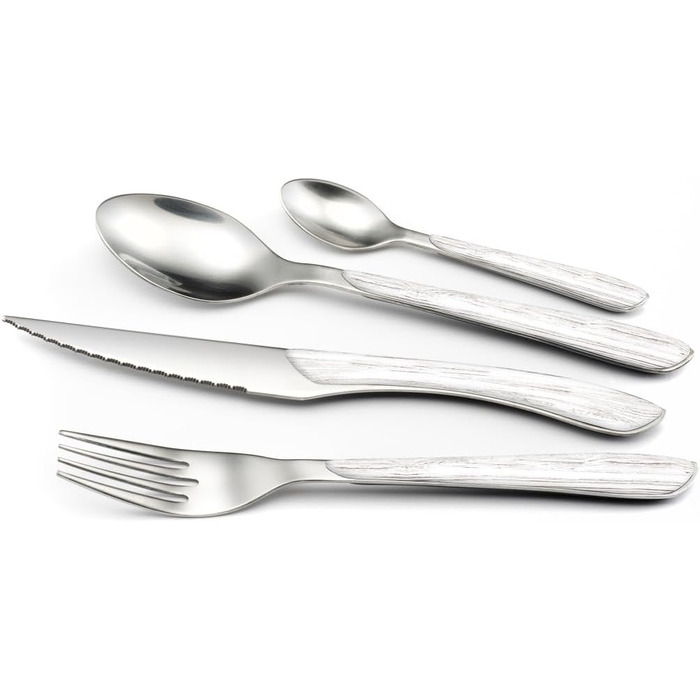 Amefa ECLAT Cutlery Set NATURE White Wood-Look Cutlery Set 24-Piece for 6 People Stainless Steel, Rust-Proof, Plastic Handle Shells with Wood-Look, Dishwasher-Safe Cutlery Set for 6 People
