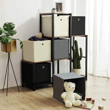 SONGMICS Storage Box, 6 Pack, Folding Box, Foldable Organizer, with Finger Hole, 30 x 30 x 30 cm, RFB02H-3 (Grey+ Black+ Beige)