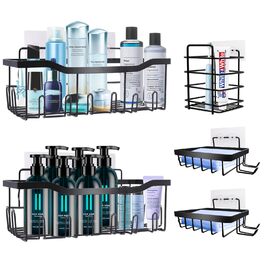 Поличка для душу WAOAW без свердління, 2 шт., чорна, з нержавіючої сталі, для шампуню, гелю для душу, мила, косметики