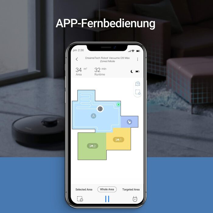 Робот-пилосос Dreame D9 Max з лазерною навігацією, 4000Pa, функція вологого прибирання, 150 хв роботи, сумісність з App/Alexa, розпізнавання килима, чорний